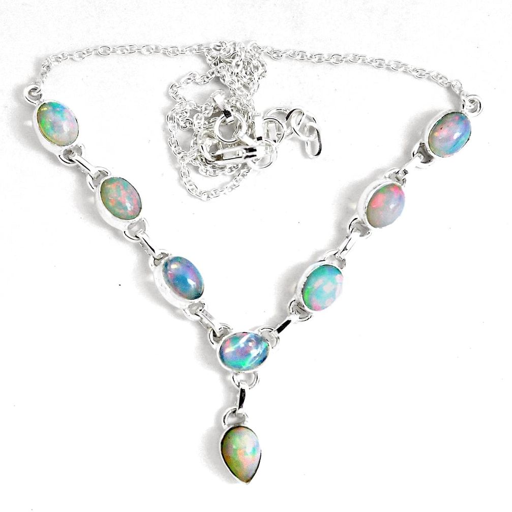 17.46cts natural multi color ethiopian opal 925 sterling silver necklace p47400