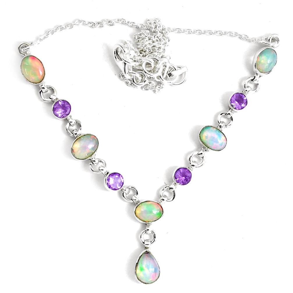 17.80cts natural multi color ethiopian opal amethyst 925 silver necklace p47370
