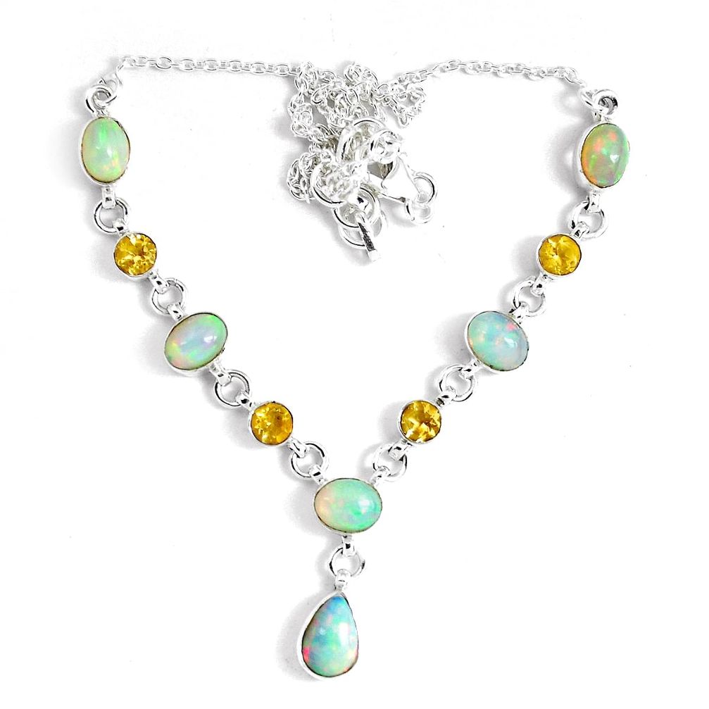 16.76cts natural multi color ethiopian opal citrine 925 silver necklace p47362