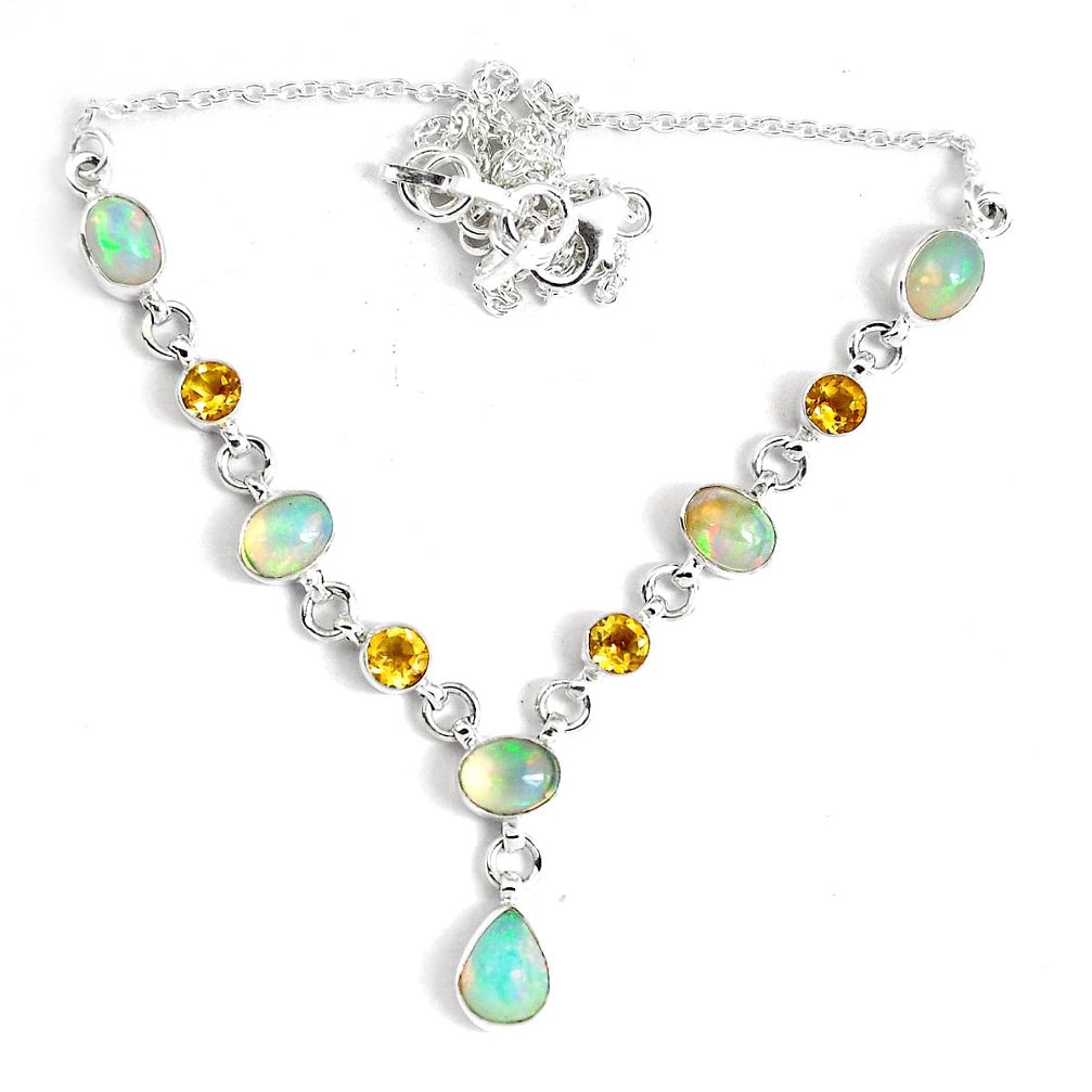16.76cts natural multi color ethiopian opal citrine 925 silver necklace p47368