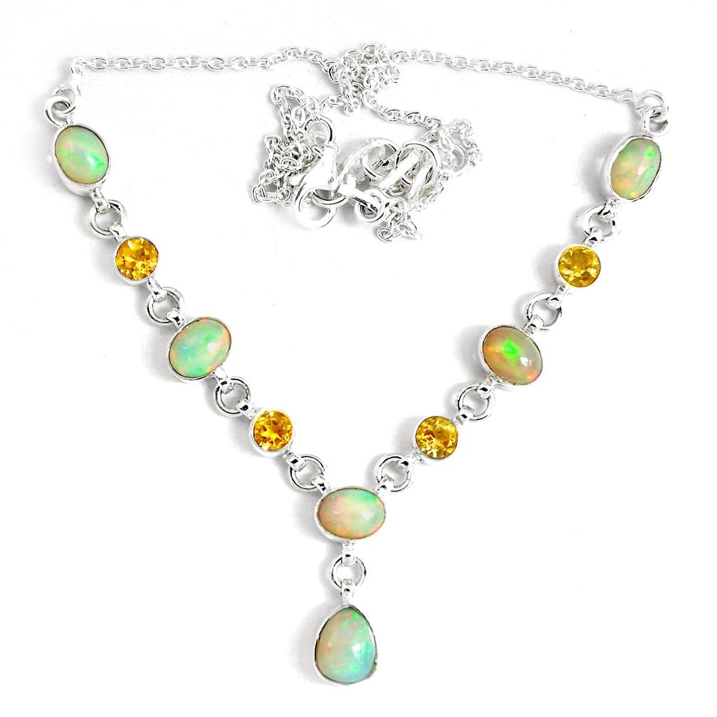 17.51cts natural multi color ethiopian opal citrine 925 silver necklace p47375