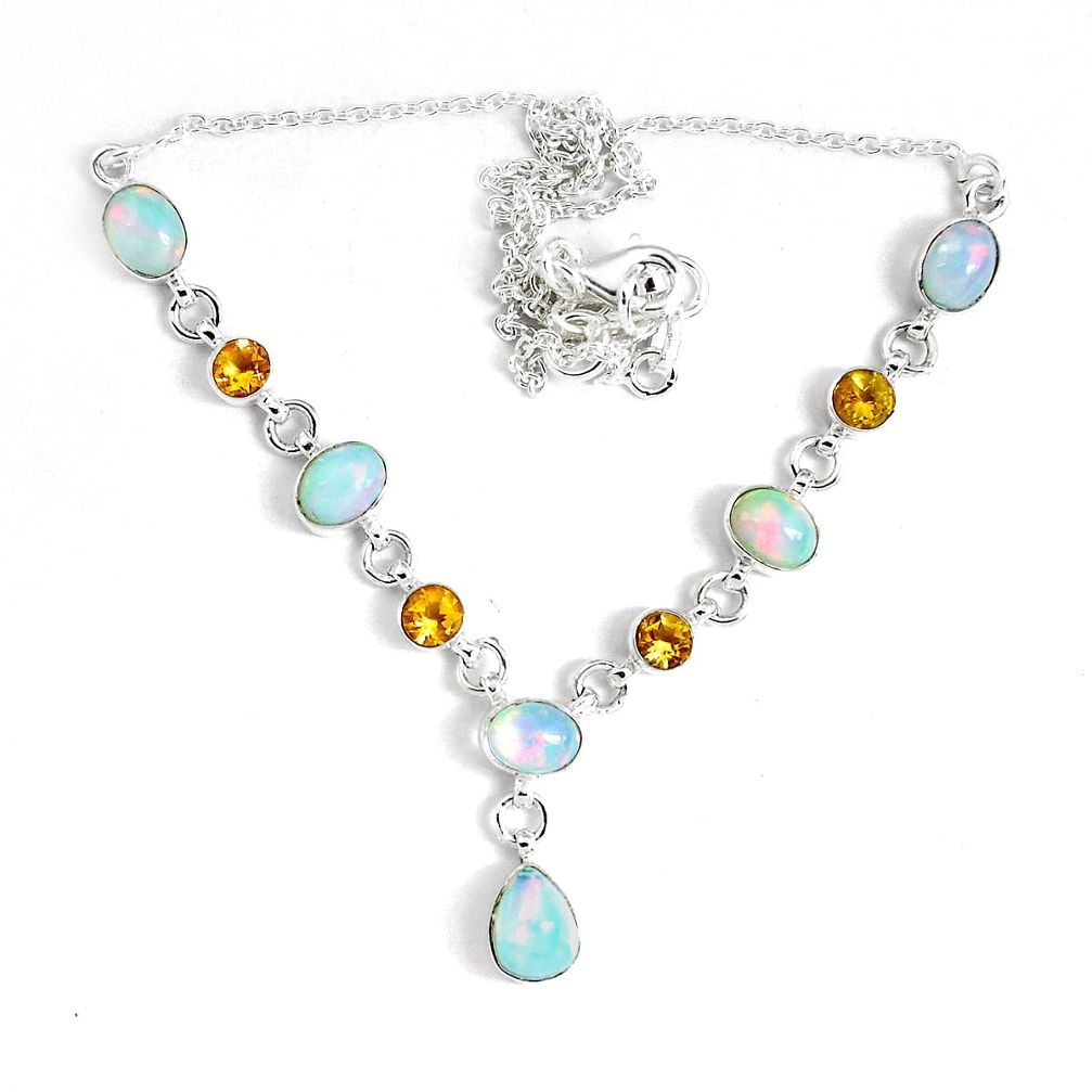17.09cts natural multi color ethiopian opal citrine 925 silver necklace p47377