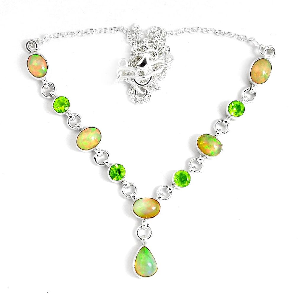 17.52cts natural multi color ethiopian opal peridot 925 silver necklace p47372