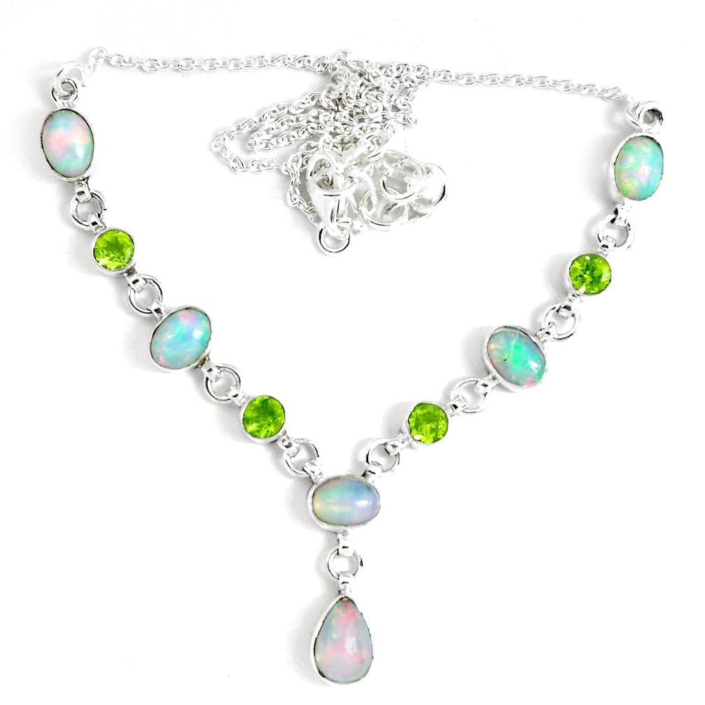 17.80cts natural multi color ethiopian opal peridot 925 silver necklace p47373