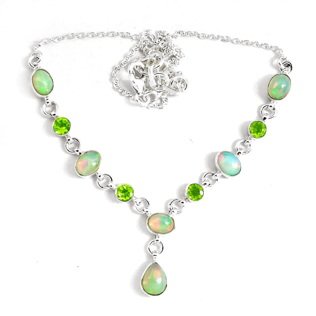 17.06cts natural multi color ethiopian opal peridot 925 silver necklace p47374