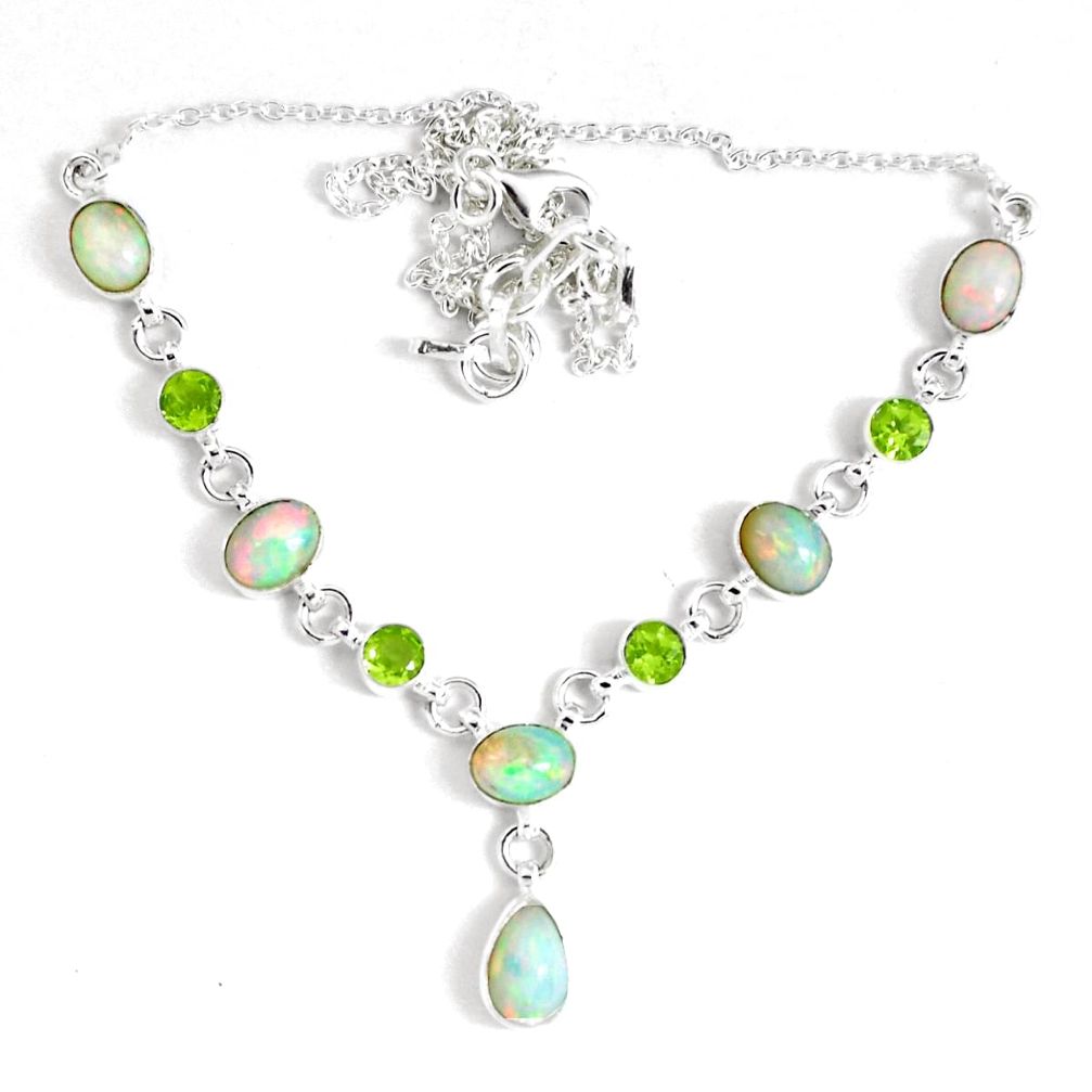 18.06cts natural multi color ethiopian opal peridot 925 silver necklace p47378