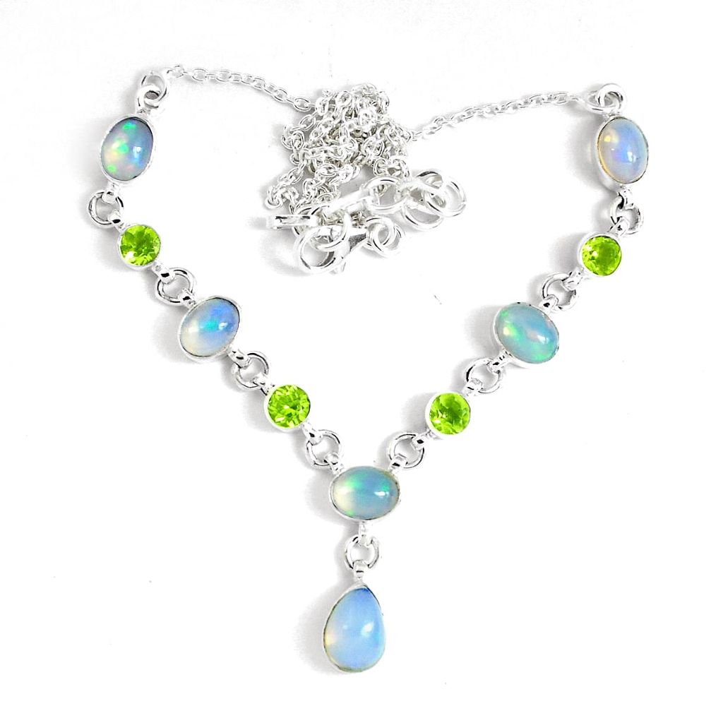 16.76cts natural multi color ethiopian opal peridot 925 silver necklace p47379