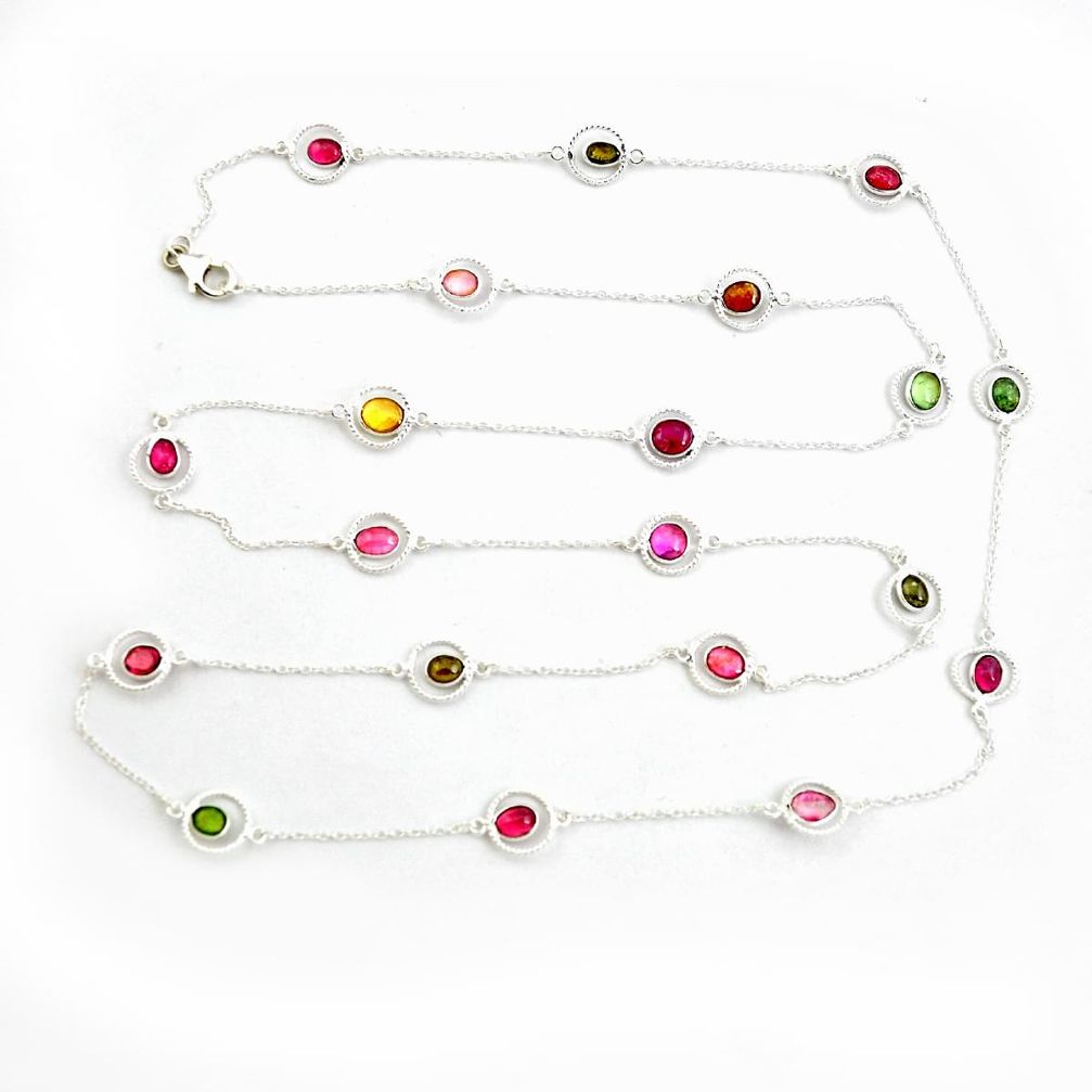 23.96cts natural multi color tourmaline 925 sterling silver necklace p43489