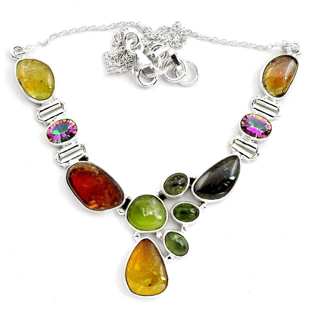 46.22cts natural multi color tourmaline rainbow topaz 925 silver necklace p81486