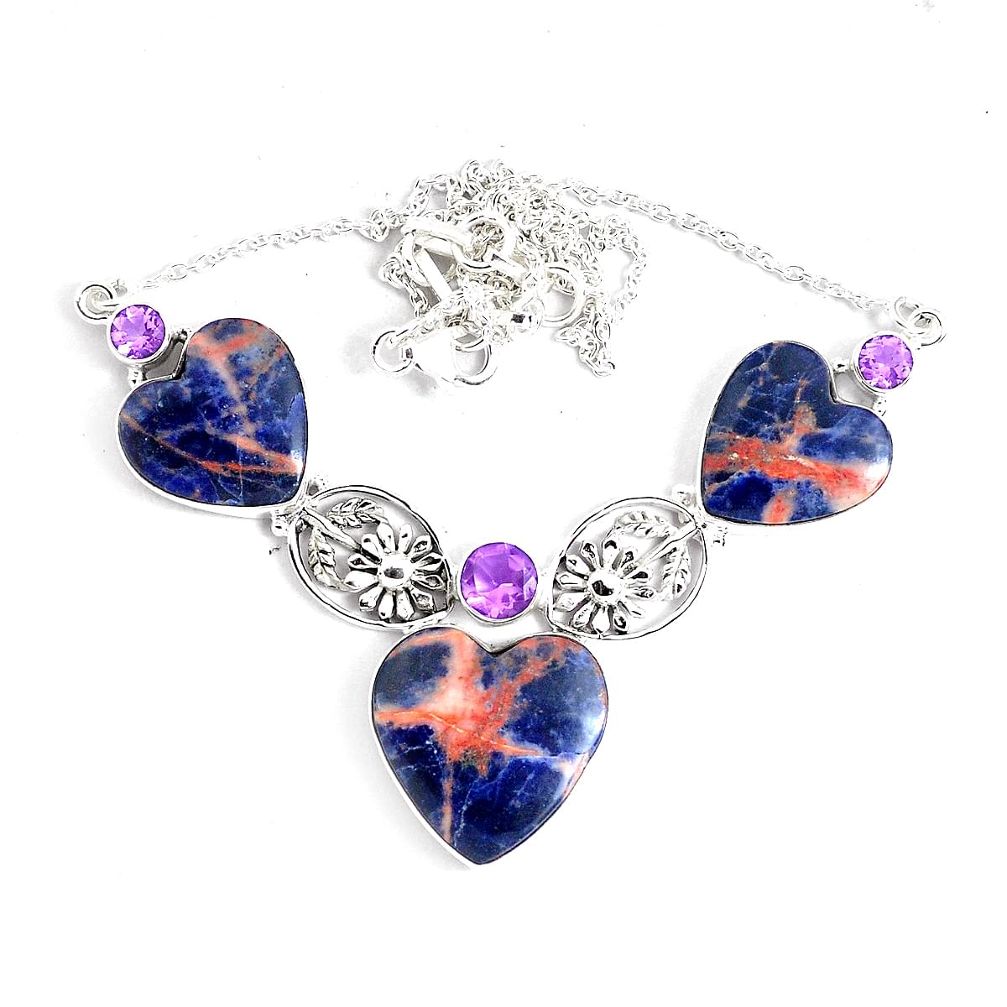 54.23cts natural orange sodalite amethyst 925 sterling silver necklace p47633