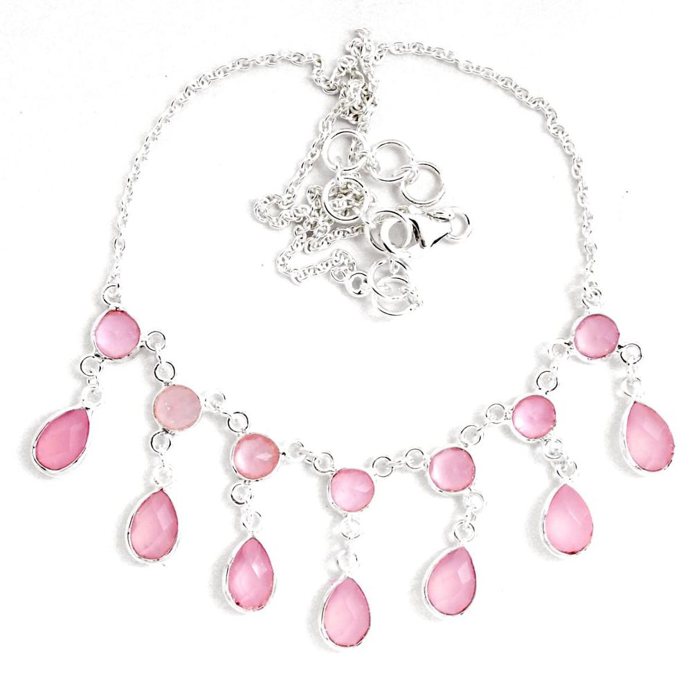 25.70cts natural pink rose quartz 925 sterling silver necklace jewelry p40509