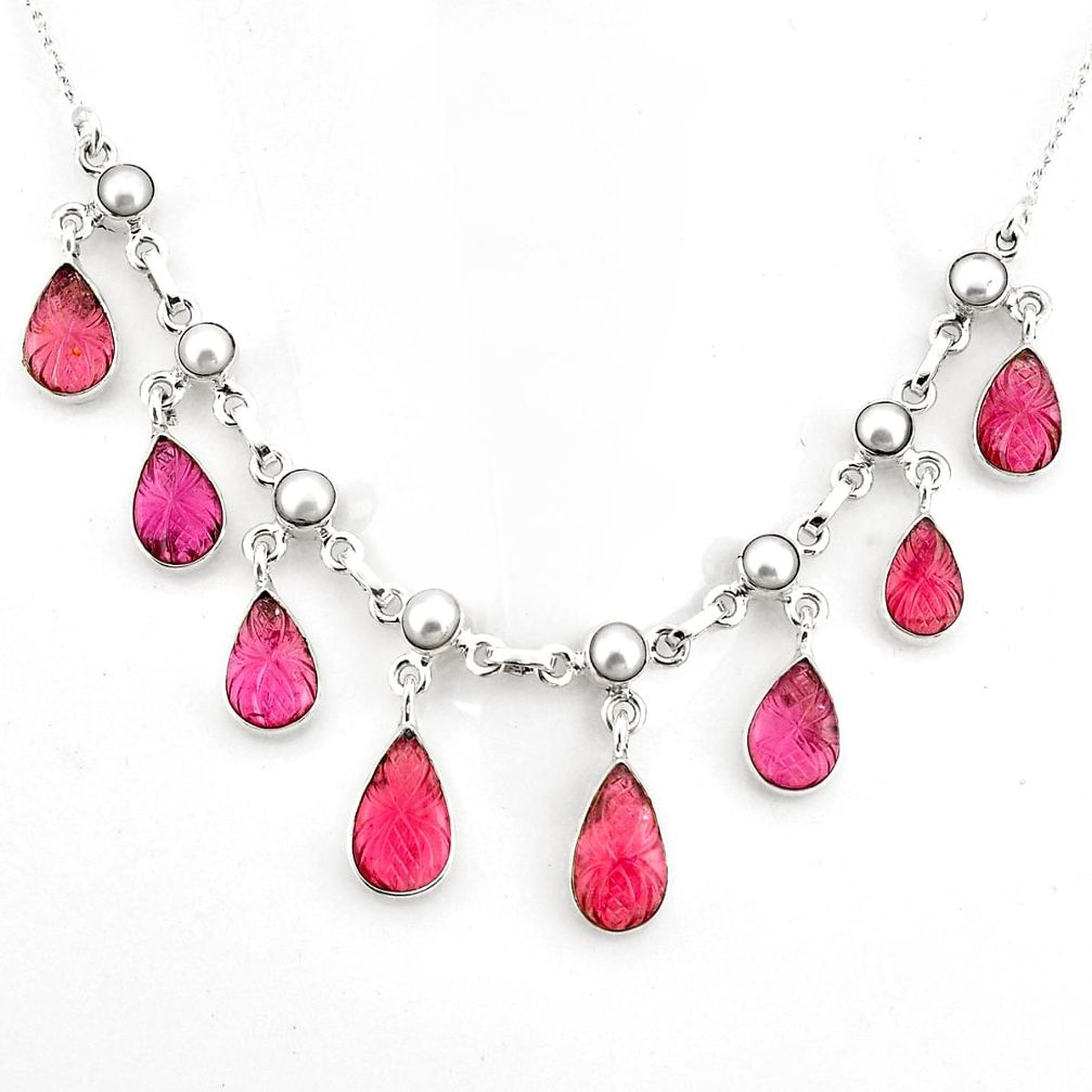 50.67cts natural pink tourmaline carving 925 sterling silver necklace p80469