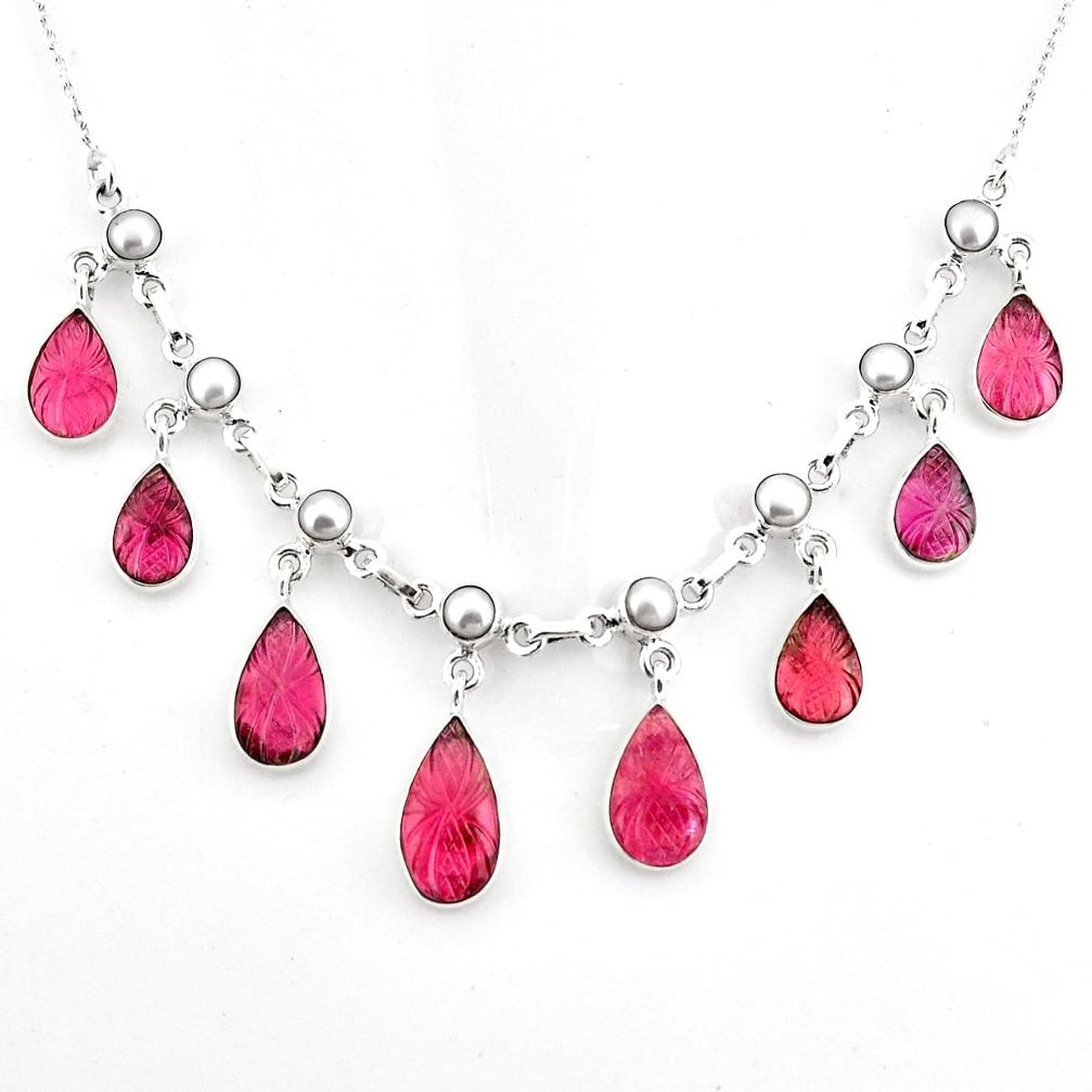 52.12cts natural pink tourmaline carving 925 sterling silver necklace p80470