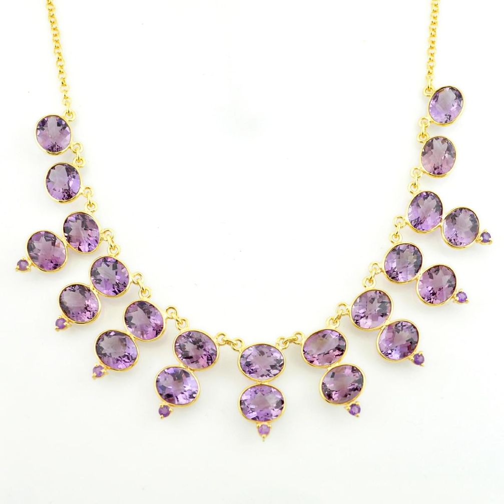 65.54cts natural purple amethyst 925 sterling silver 14k gold necklace p74905