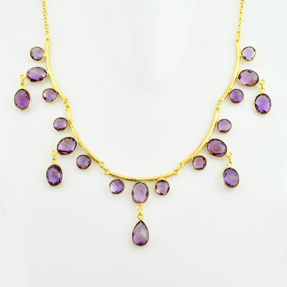 50.48cts natural purple amethyst 925 sterling silver 14k gold necklace p74981