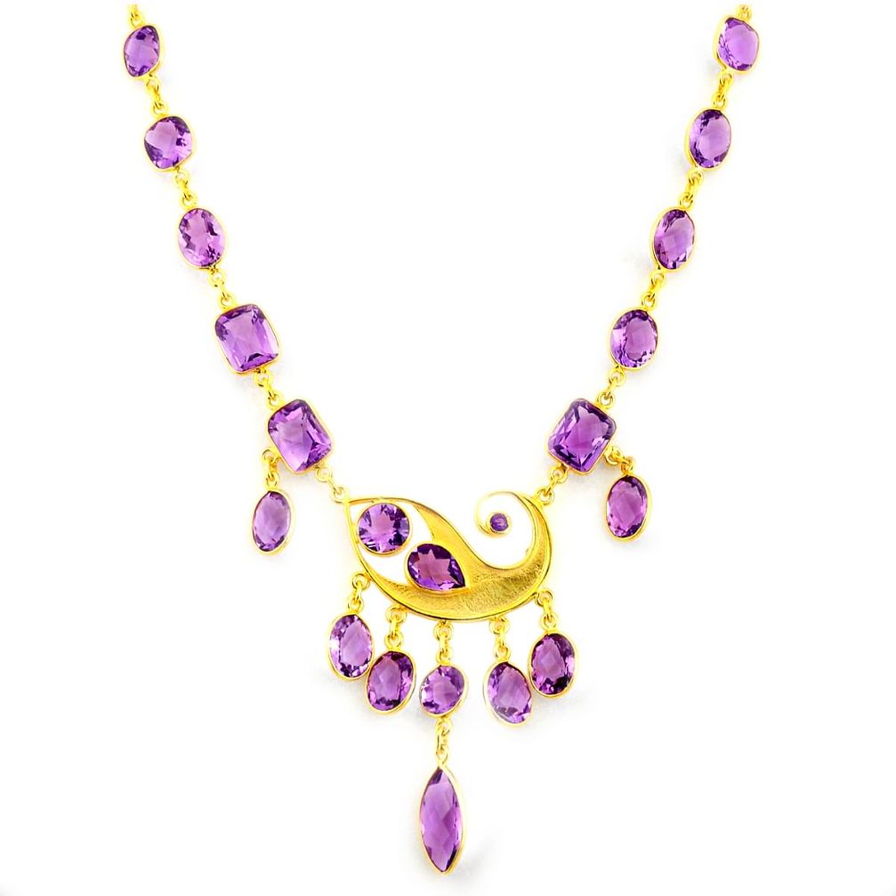 58.00cts natural purple amethyst 925 sterling silver 14k gold necklace p91718