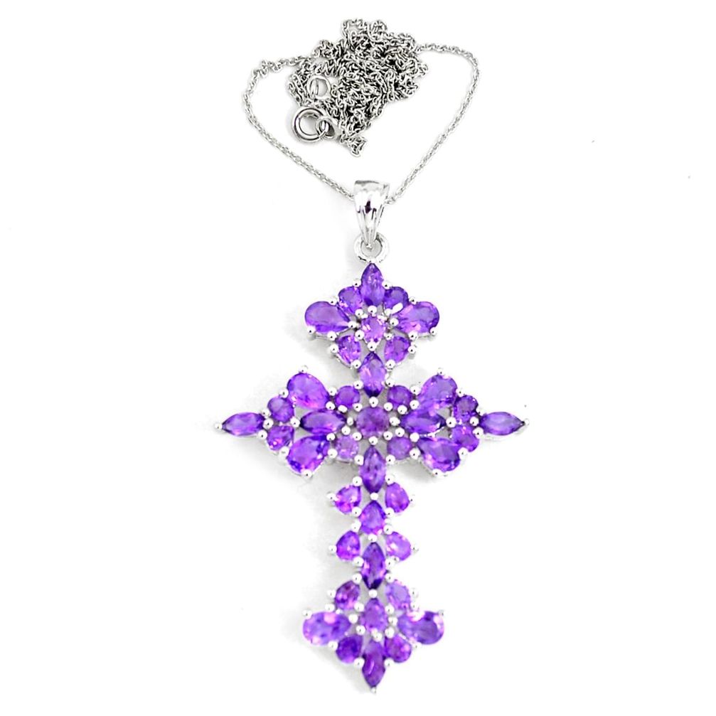 16.88cts natural purple amethyst 925 sterling silver cross necklace c3922