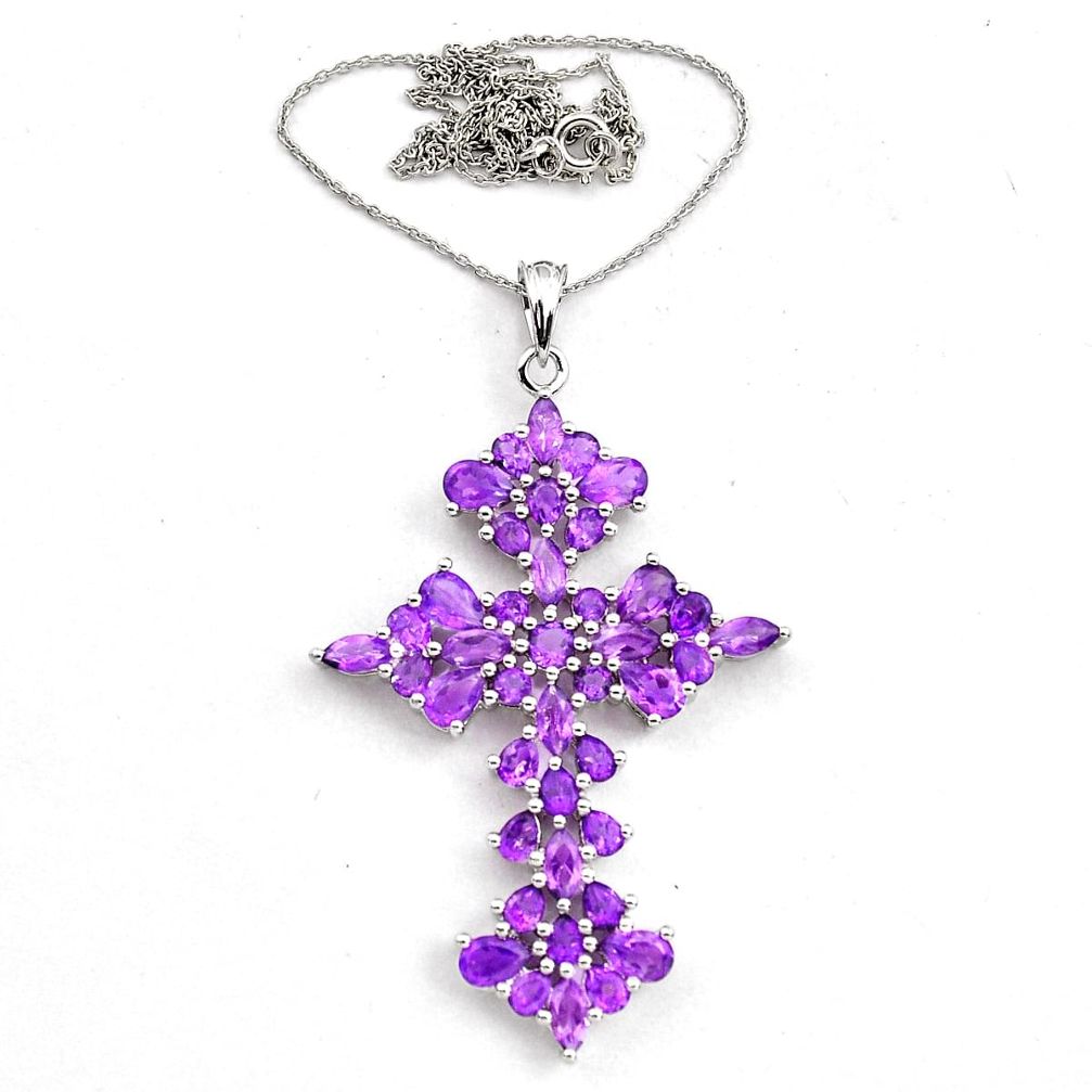 12.04cts natural purple amethyst 925 sterling silver cross necklace c4659