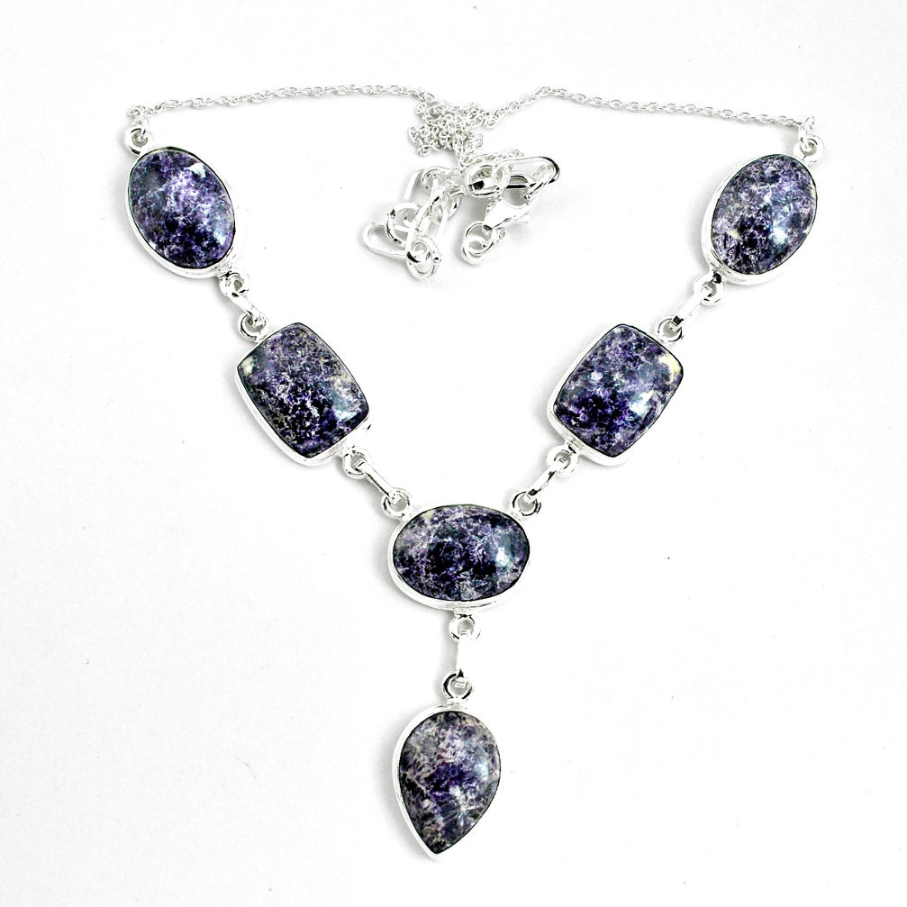59.74cts natural purple lepidolite 925 sterling silver necklace jewelry p69685