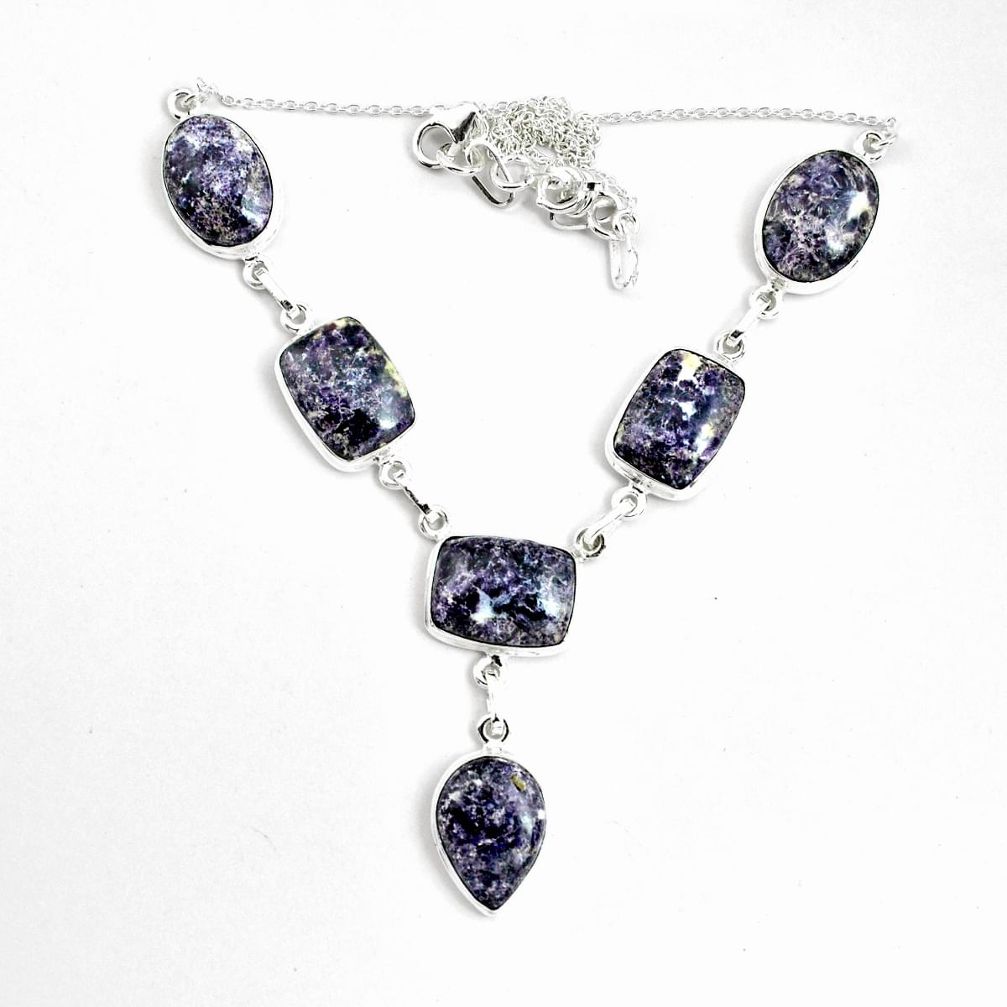 62.58cts natural purple lepidolite 925 sterling silver necklace jewelry p69686