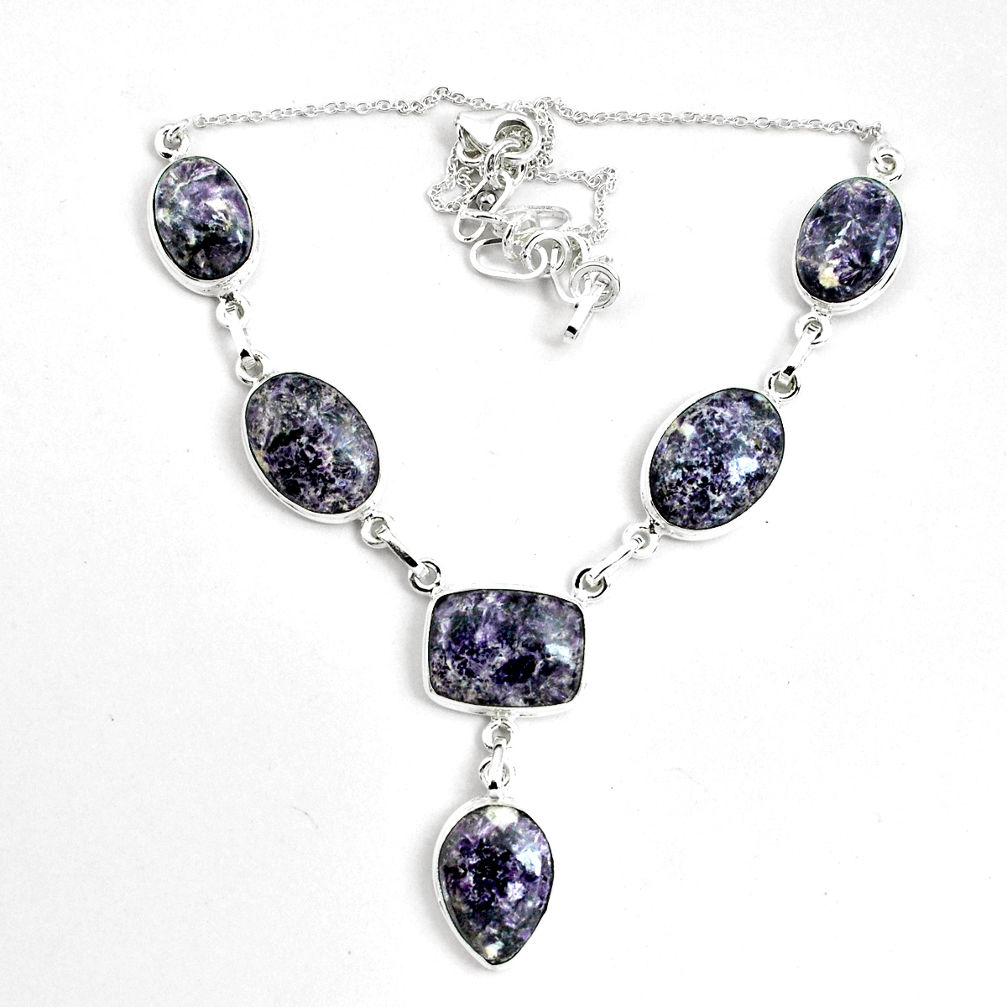 53.42cts natural purple lepidolite 925 sterling silver necklace jewelry p69687