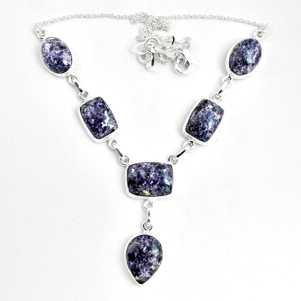 53.42cts natural purple lepidolite 925 sterling silver necklace jewelry p69688