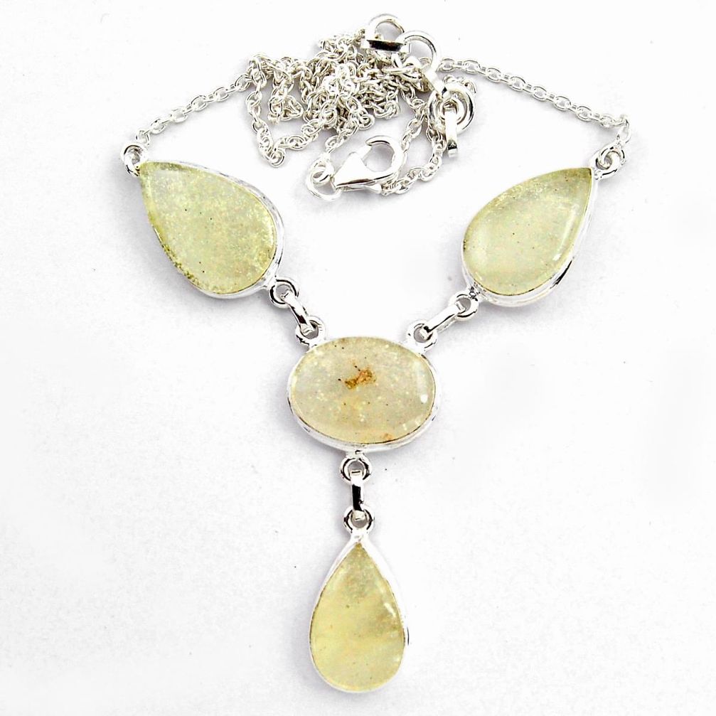 37.88cts natural rainbow libyan desert glass 925 silver necklace jewelry p89016