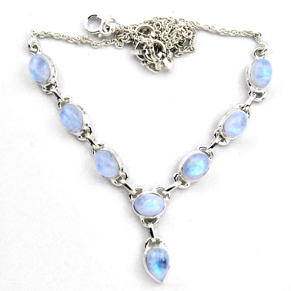 18.82cts natural rainbow moonstone 925 sterling silver necklace p89079