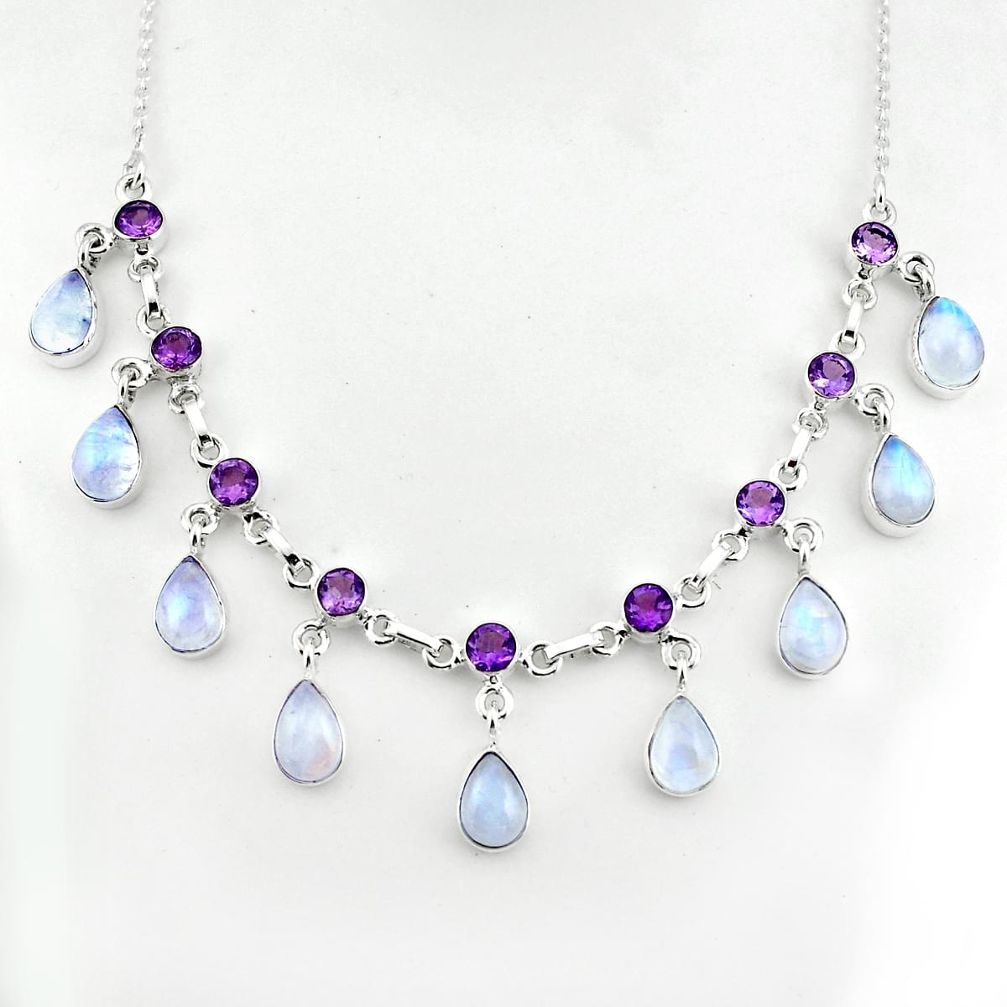 42.57cts natural rainbow moonstone amethyst 925 sterling silver necklace p81497