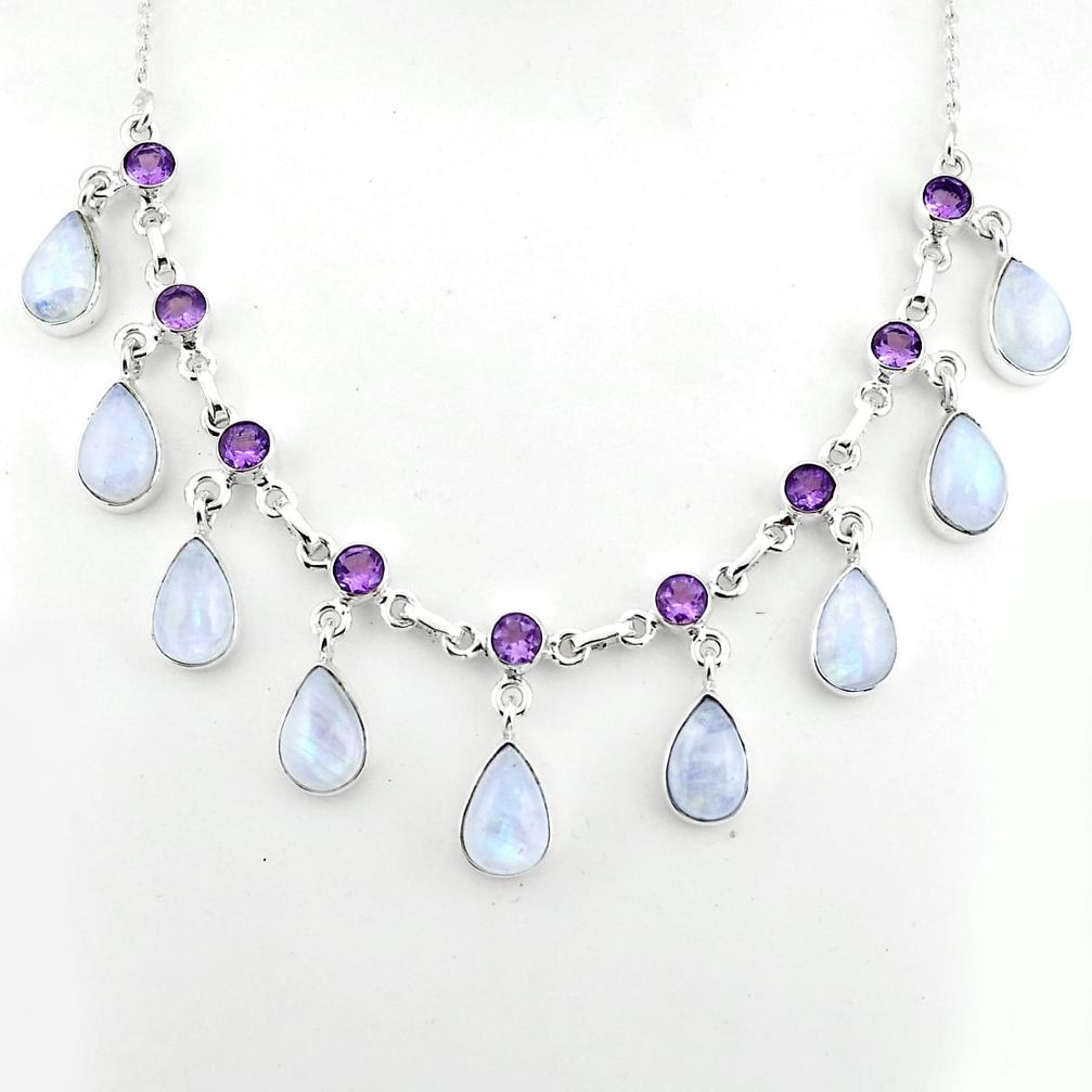 50.71cts natural rainbow moonstone amethyst 925 sterling silver necklace p81499