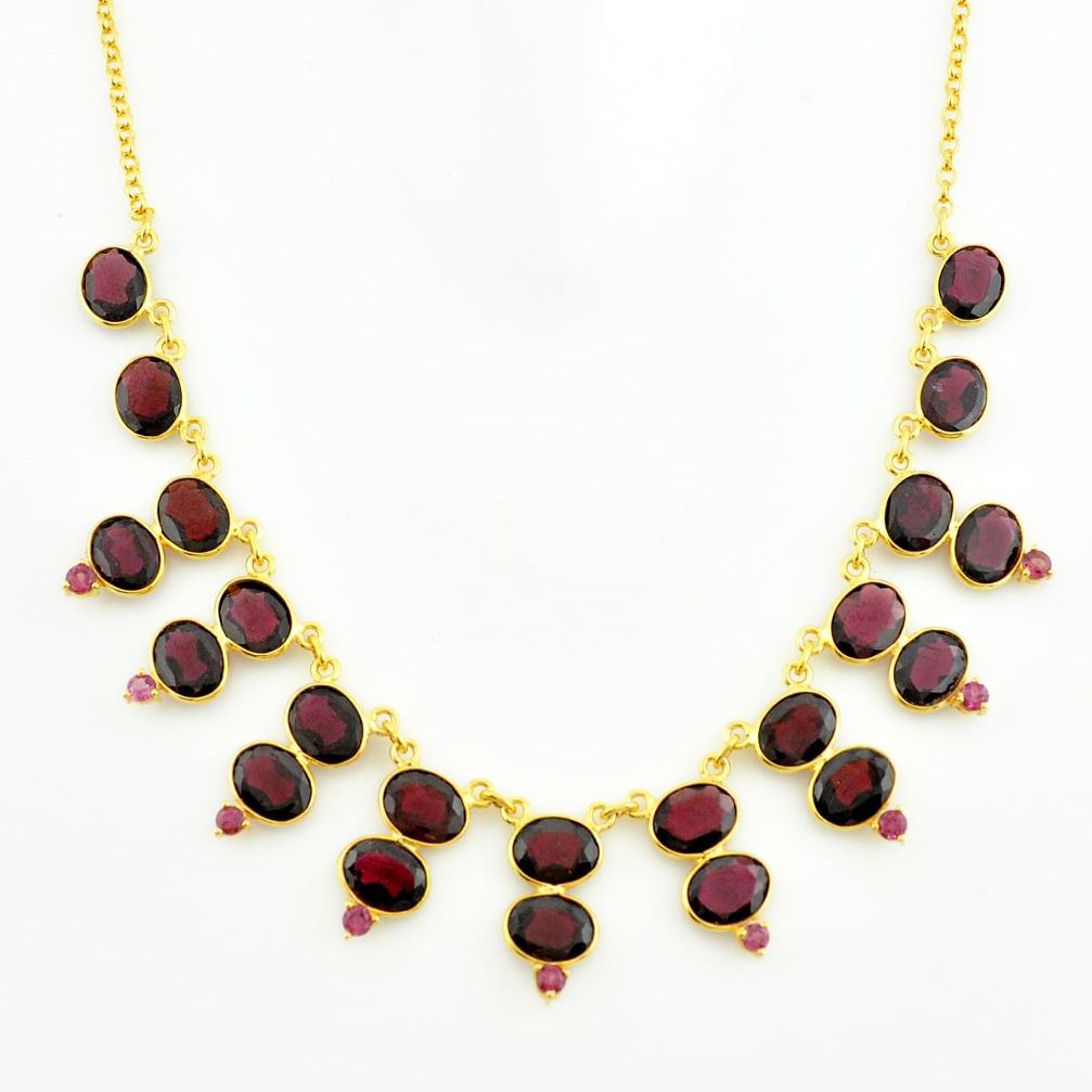 57.25cts natural red garnet 925 sterling silver 14k gold necklace jewelry p74909