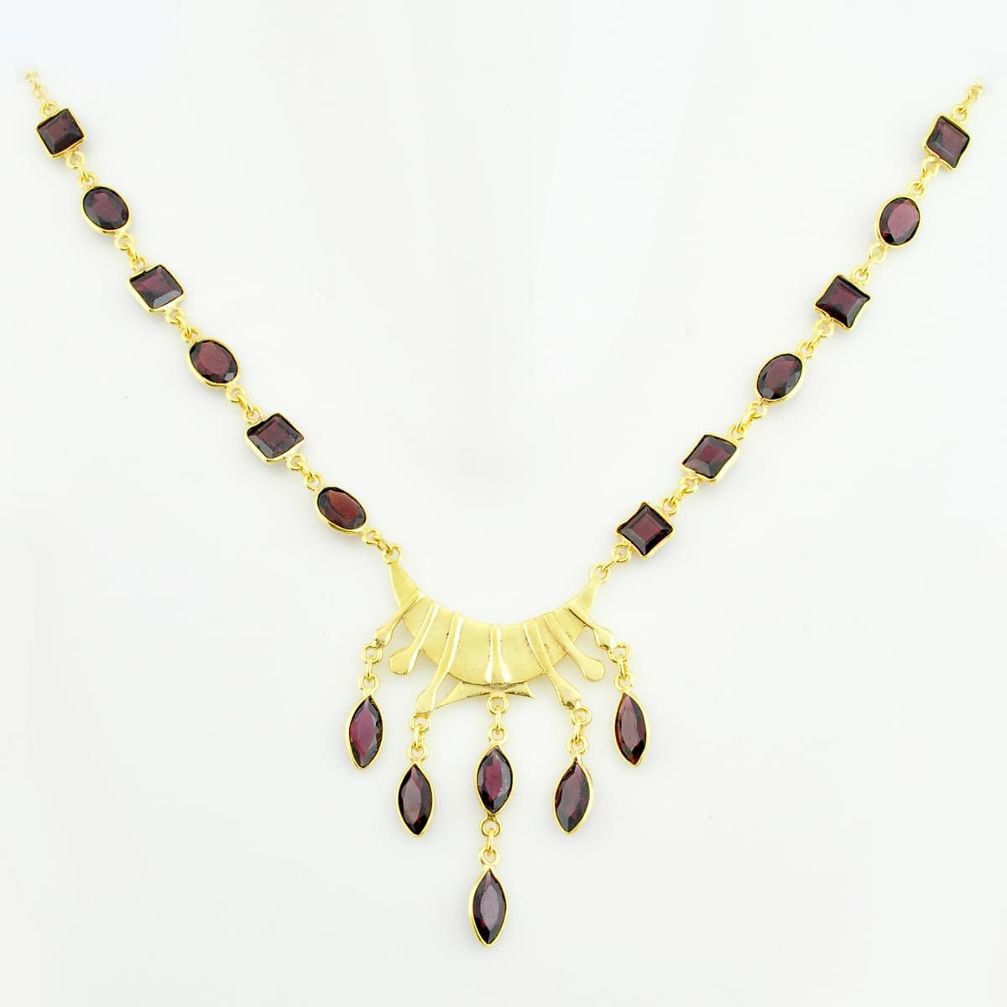 36.50cts natural red garnet 925 sterling silver 14k gold necklace jewelry p74934