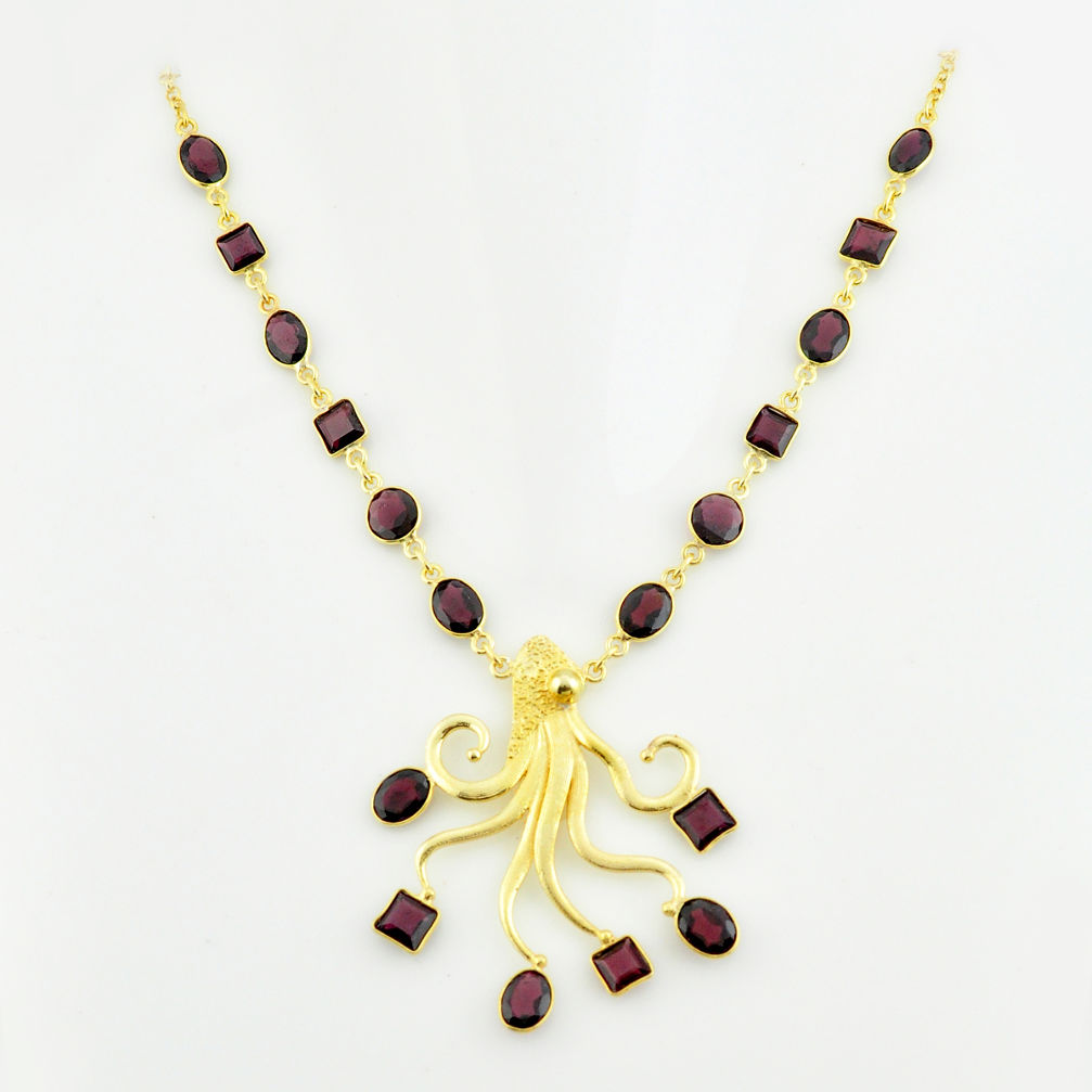 38.46cts natural red garnet 925 sterling silver 14k gold necklace jewelry p74957