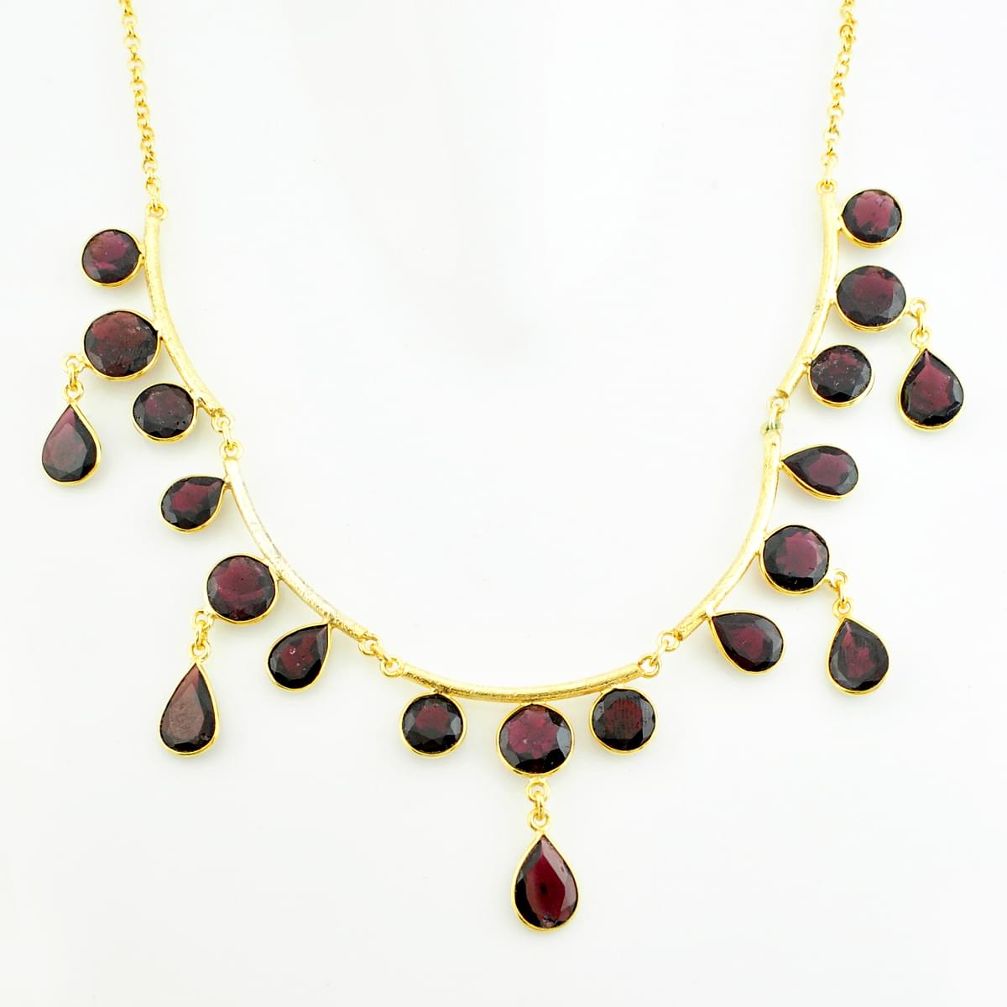 57.93cts natural red garnet 925 sterling silver 14k gold necklace jewelry p74997