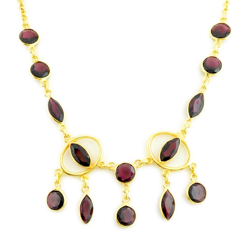 22.54cts natural red garnet 925 sterling silver 14k gold necklace jewelry p75024