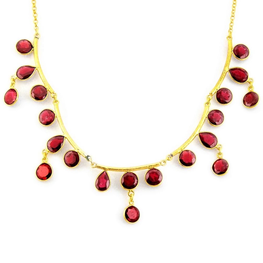 51.19cts natural red garnet 925 sterling silver 14k gold necklace jewelry p91709