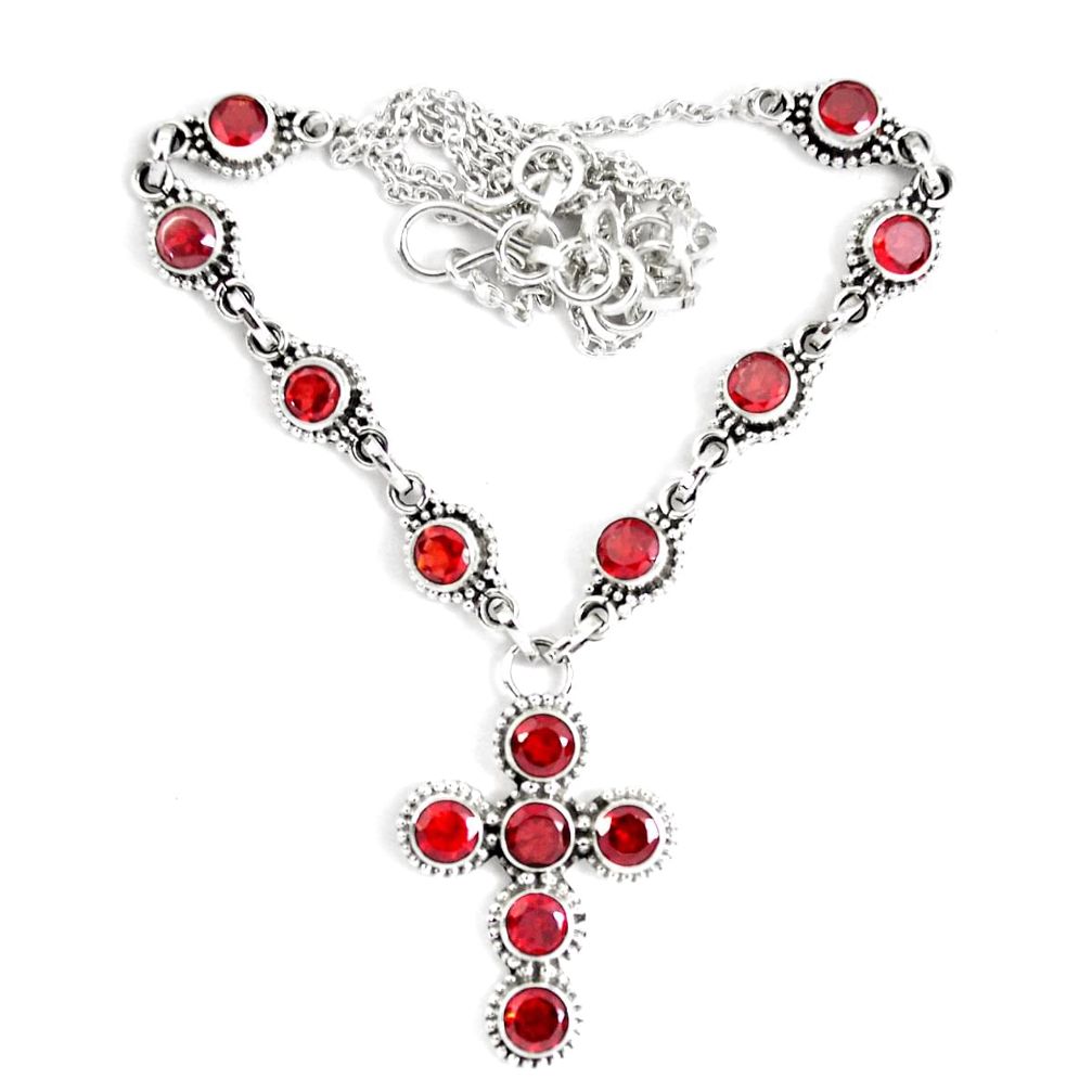 13.92cts natural red garnet 925 sterling silver cross necklace jewelry p48236