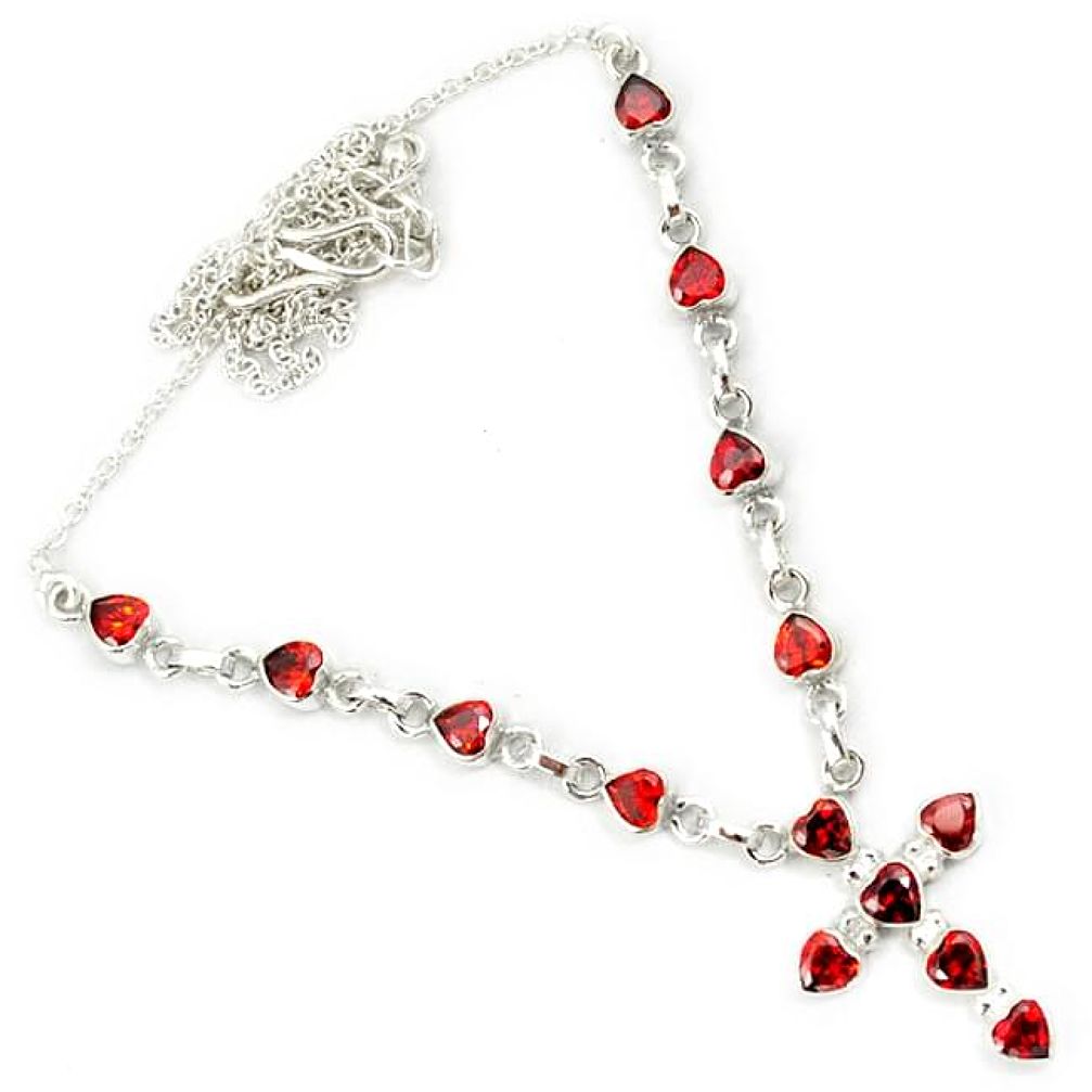 Natural red garnet 925 sterling silver holy cross necklace jewelry h70161