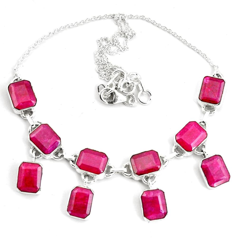 41.98cts natural red ruby 925 sterling silver necklace jewelry p76787