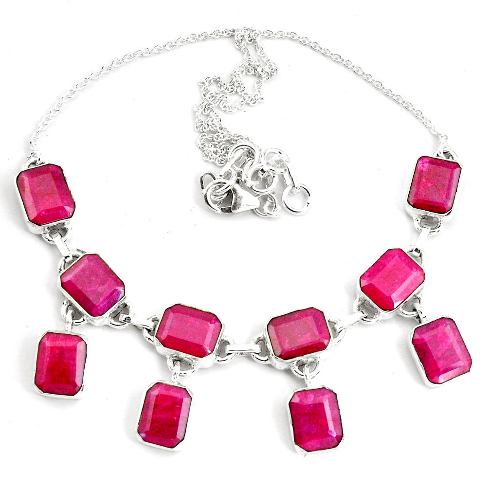 42.78cts natural red ruby octagan 925 sterling silver necklace p76784