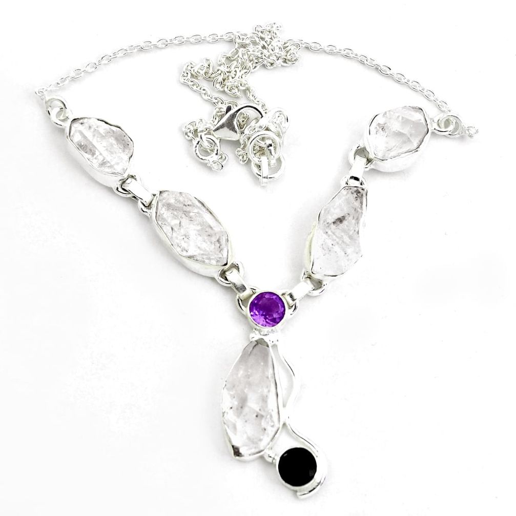 43.45cts natural white herkimer diamond amethyst 925 silver necklace p43481
