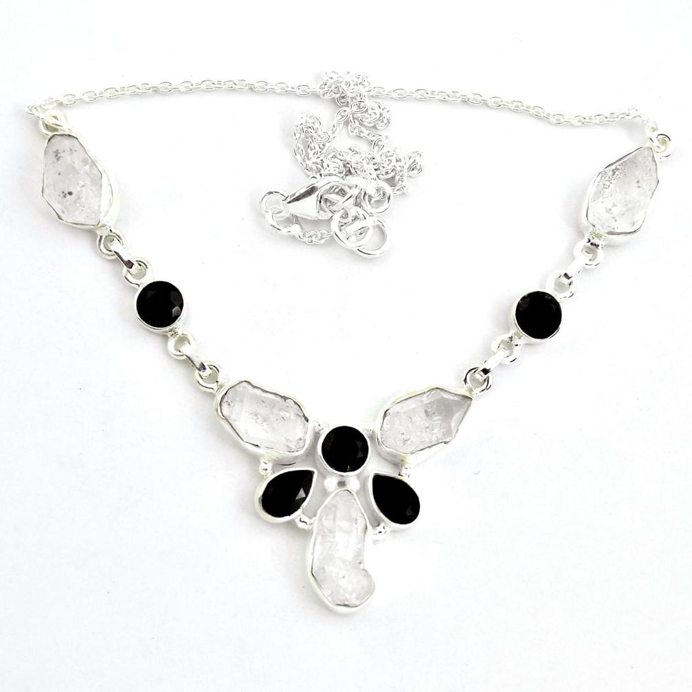40.69cts natural white herkimer diamond onyx 925 sterling silver necklace p43482