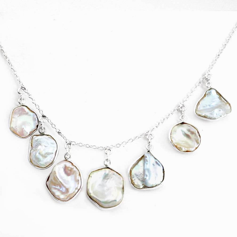 20.94cts natural white pearl 925 sterling silver necklace jewelry p43327