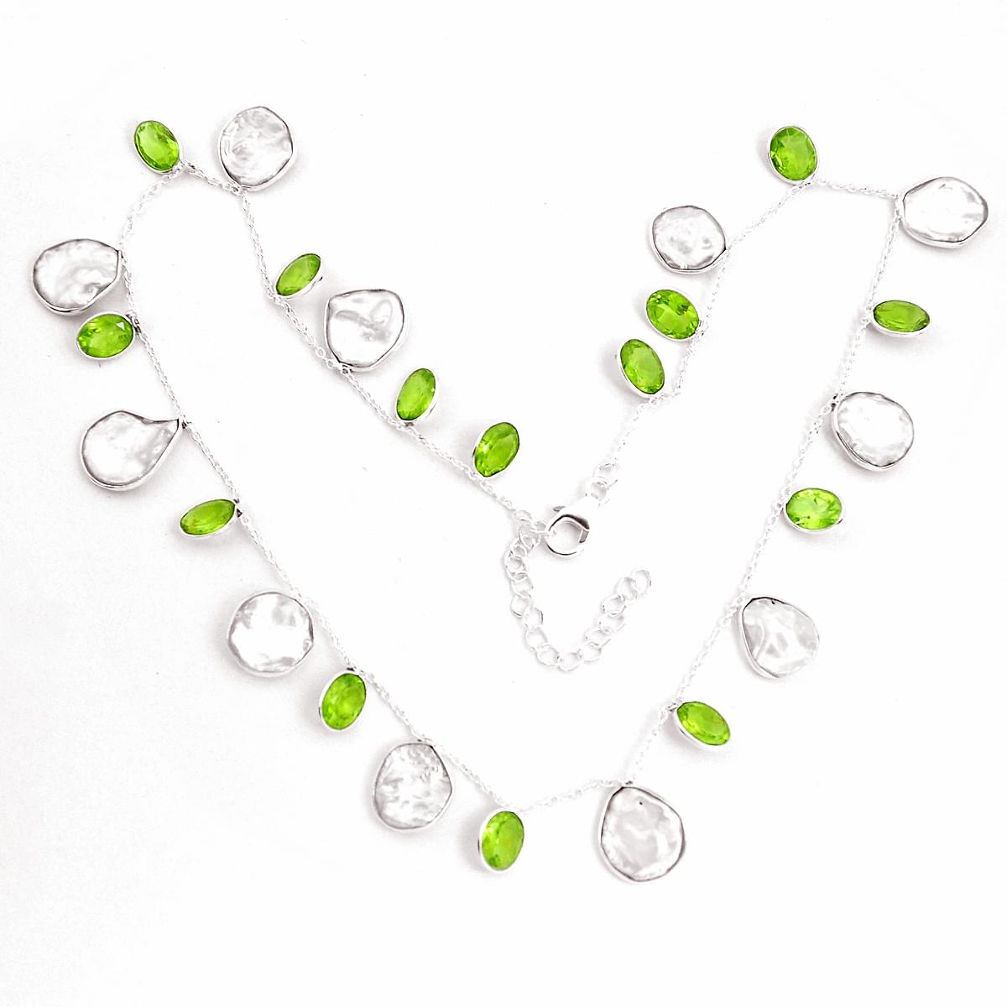 34.89cts natural white pearl peridot 925 sterling silver necklace jewelry p43410