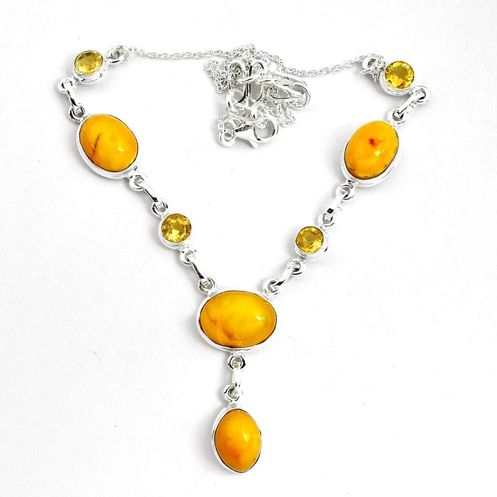 30.40cts natural yellow amber bone citrine 925 sterling silver necklace p69694