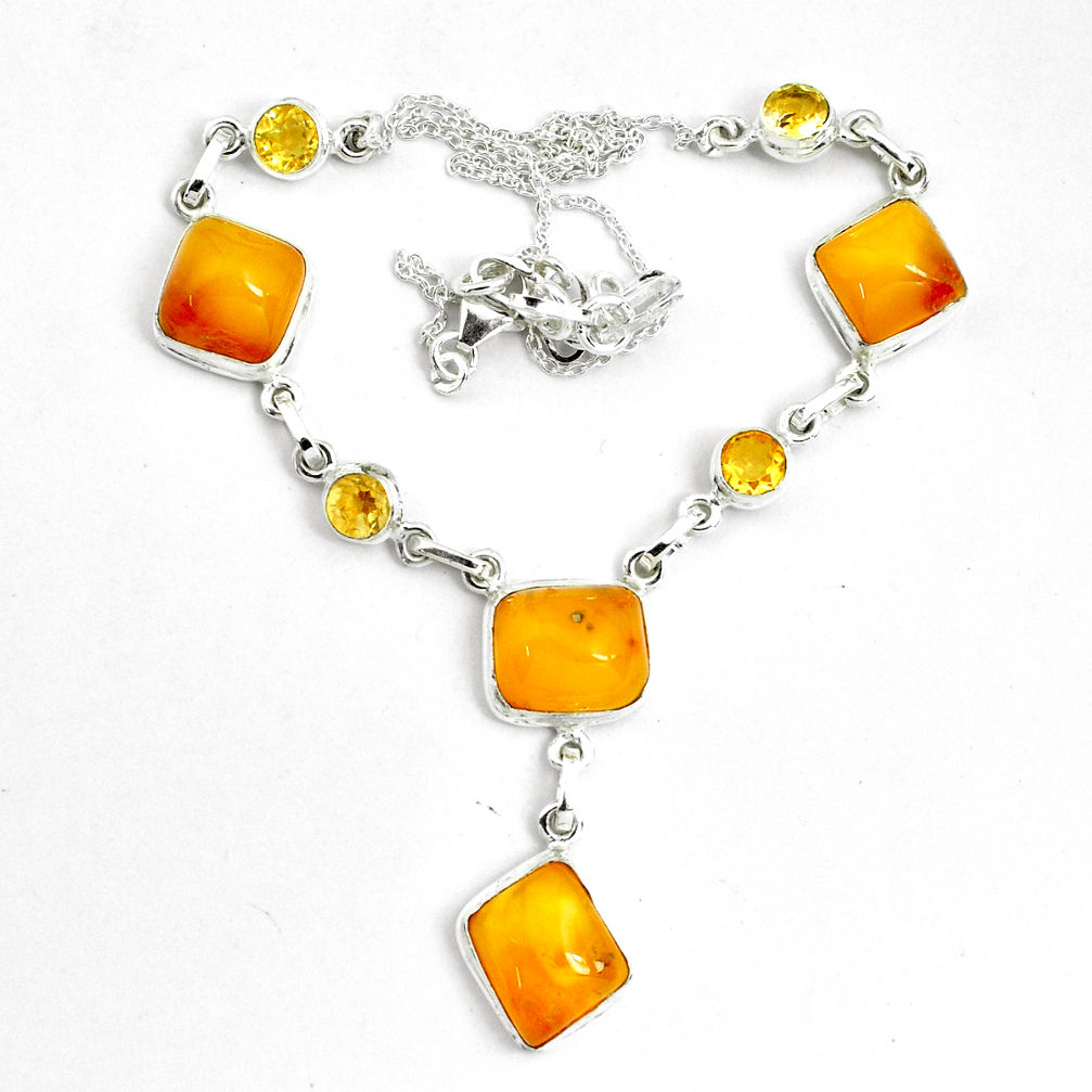 30.31cts natural yellow amber bone citrine 925 sterling silver necklace p69695
