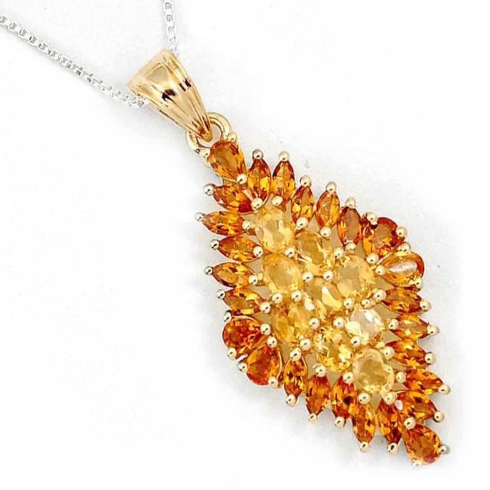 NATURAL YELLOW CITRINE 925 STERLING SILVER 14K GOLD CHAIN PENDANT NECKLACE H6520