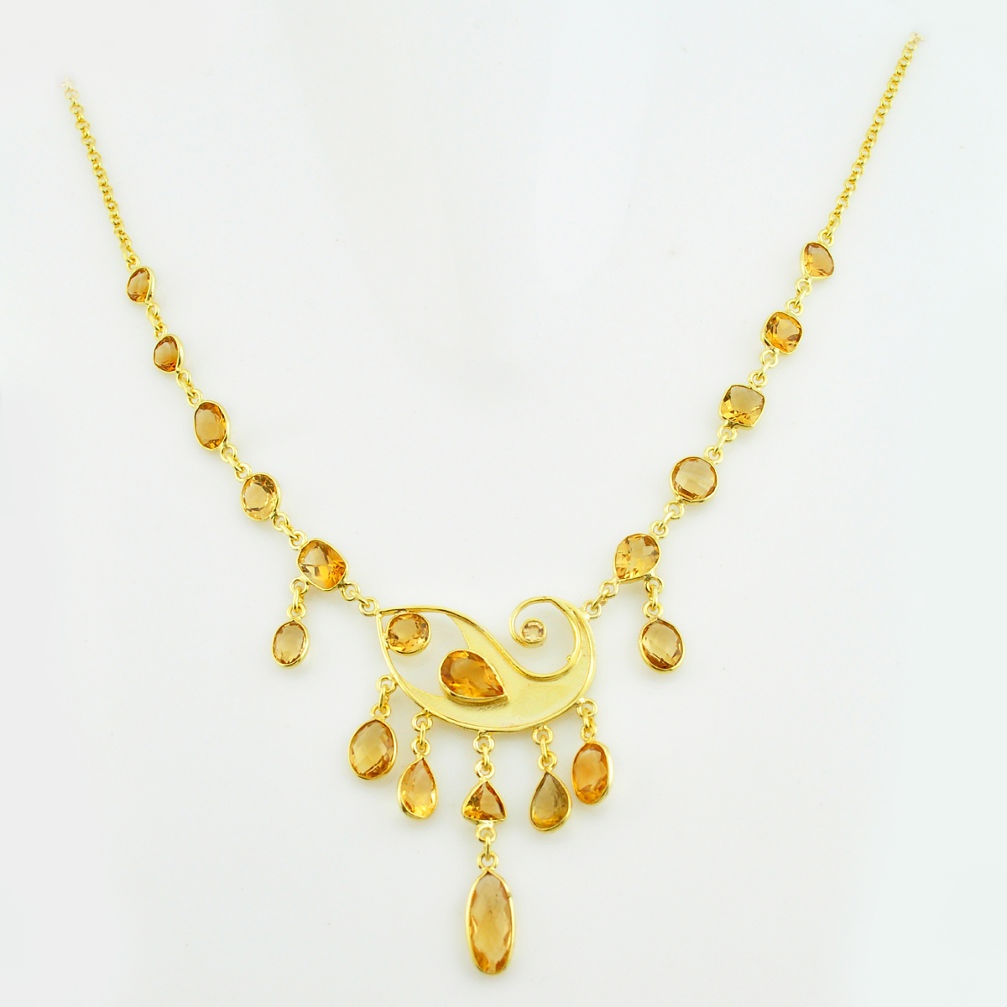 36.09cts natural yellow citrine 925 sterling silver 14k gold necklace p74966