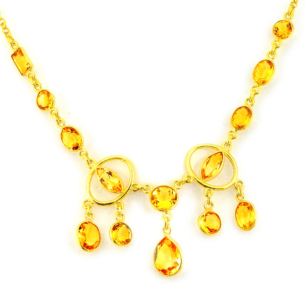 35.15cts natural yellow citrine 925 sterling silver 14k gold necklace p91685