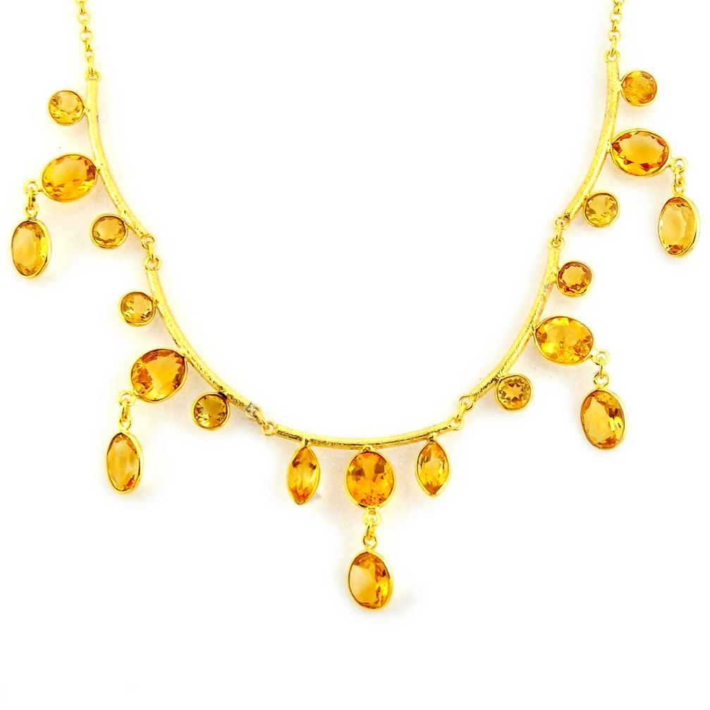 47.29cts natural yellow citrine 925 sterling silver 14k gold necklace p91701